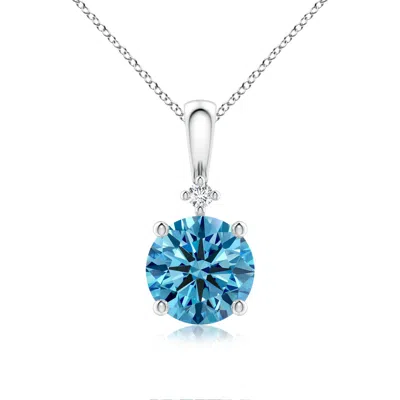 Angara Round Fancy Intense Blue Diamond Solitaire Pendant With Accent