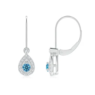 Angara Round Fancy Intense Blue Diamond Teardrop Halo Leverback Earrings In Metallic