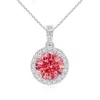 Angara Round Lab-grown Fancy Intense Pink Diamond Dangle Pendant With Halo
