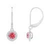 Angara Round Fancy Intense Pink Diamond Leverback Halo Dangle Earrings In White Gold/fancy Intense