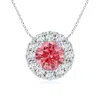 Angara Round Fancy Intense Pink Diamond Necklace With Halo In White Gold/fancy Intense