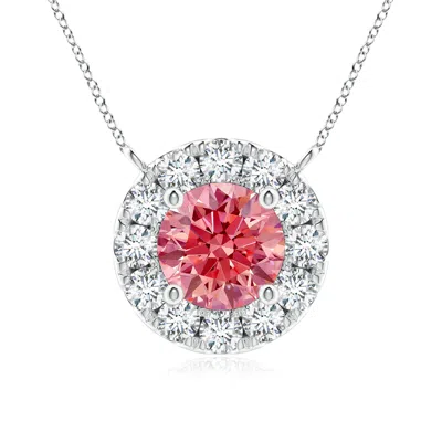 Angara Round Fancy Intense Pink Diamond Necklace With Halo In Metallic