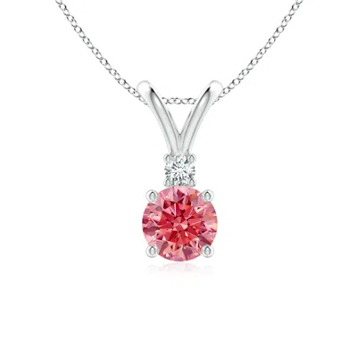 Angara Round Fancy Intense Pink Diamond V-bale Pendant
