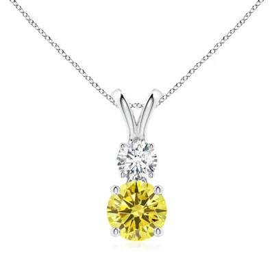 Angara Round Fancy Intense Yellow And White Diamond Two Stone Pendant In Metallic