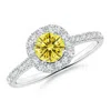Angara Round Fancy Intense Yellow Diamond Halo Ring With Accents In White Gold/fancy Intense