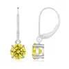 Angara Round Fancy Intense Yellow Diamond Leverback Earrings In White Gold/fancy Intense