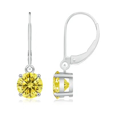 Angara Round Fancy Intense Yellow Diamond Leverback Earrings In Metallic