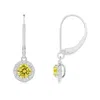 Angara Round Fancy Intense Yellow Diamond Leverback Halo Dangle Earrings In White Gold/fancy Intense
