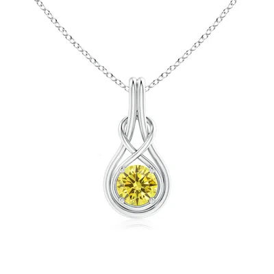 Angara Round Fancy Intense Yellow Diamond Solitaire Infinity Knot Pendant In Metallic