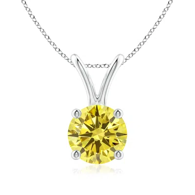 Angara Round Fancy Intense Yellow Diamond Solitaire V-bale Pendant In Gray