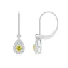 Angara Round Fancy Intense Yellow Diamond Teardrop Halo Leverback Earrings In White Gold/fancy Intense