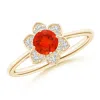 Angara Round Fire Opal Cocktail Ring With Floral Diamond Halo In Yellow Gold/orangish Bright Red