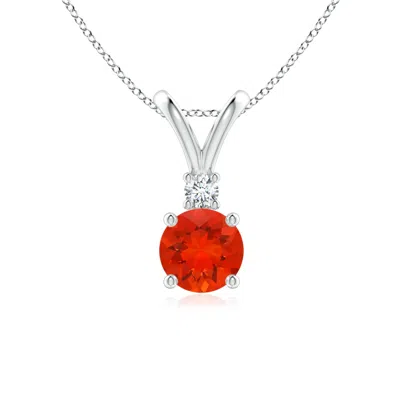 Angara Round Fire Opal Solitaire V-bale Pendant With Diamond In Metallic