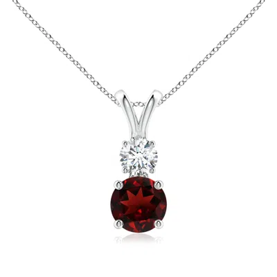 Angara Round Garnet And Diamond Two Stone Pendant In Metallic