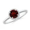 Angara Round Garnet Cathedral Ring With Diamond Halo In White Gold/medium Red