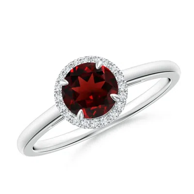 Angara Round Garnet Cathedral Ring With Diamond Halo In White