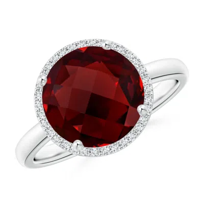 Angara Round Garnet Cocktail Ring With Diamond Halo In Red