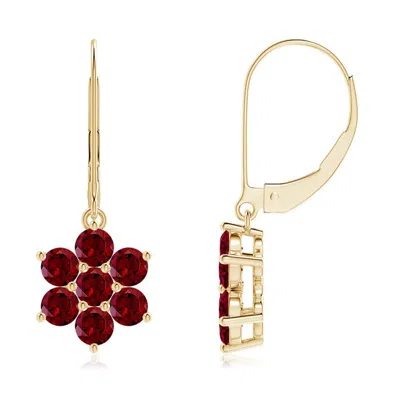 Angara Round Garnet Floral Cluster Dangle Earrings In Red