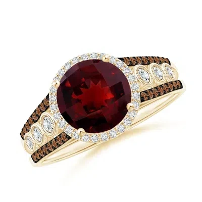 Angara Round Garnet Halo Regal Ring With Diamond Accents In Red