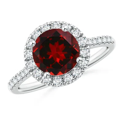 Angara Round Garnet Halo Ring With Diamond Accents In Metallic
