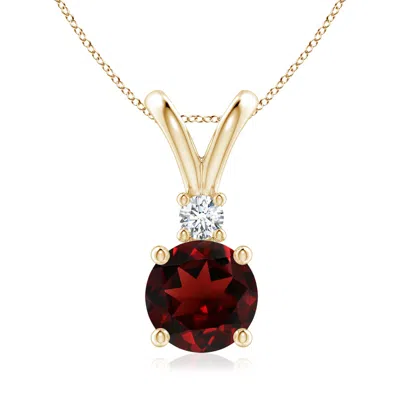 Angara Round Garnet Solitaire V-bale Pendant With Diamond In Gold