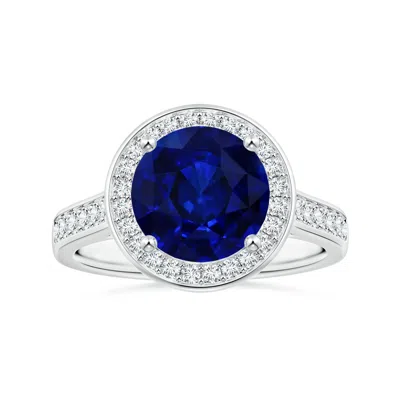 Angara Round Gia Certified Blue Sapphire Halo Ring With Diamonds