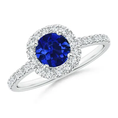 Angara Round Gia Certified Sapphire Halo Ring With Diamond Accents In Metallic