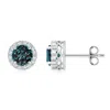 Angara Round Lab-grown Alexandrite And Diamond Halo Stud Earrings In White Gold/bluish Green Changing To Brownish Or Pinkish Purple