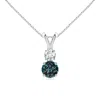 Angara Round Lab-grown Alexandrite And Diamond Two Stone Pendant In White Gold/bluish Green Changing To Brownish Or Pinkish Purple