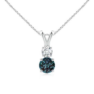 Angara Round Lab-grown Alexandrite And Diamond Two Stone Pendant In Blue