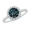 Angara Round Lab-grown Alexandrite Halo Ring With Diamond Accents In White Gold/bluish Green Changing To Brownish Or Pinkish Purple