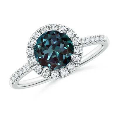 Angara Round Lab-grown Alexandrite Halo Ring With Diamond Accents In Blue