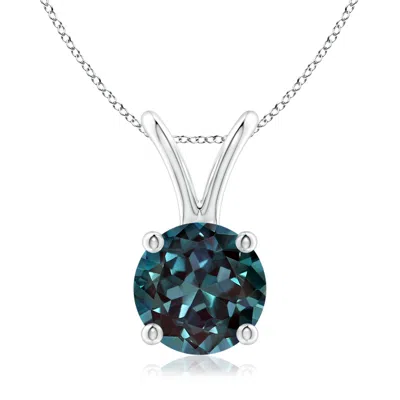 Angara Round Lab-grown Alexandrite Solitaire V-bale Pendant In Green