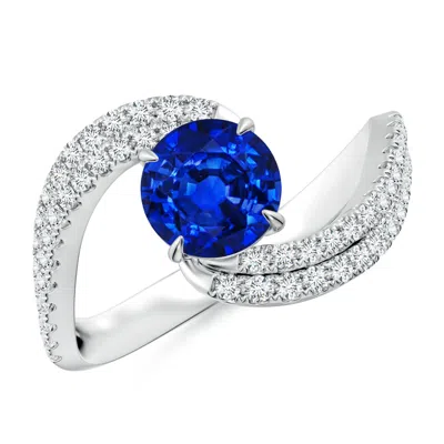 Angara Round Lab-grown Blue Sapphire Curved Bypass Shank Engagement Ring