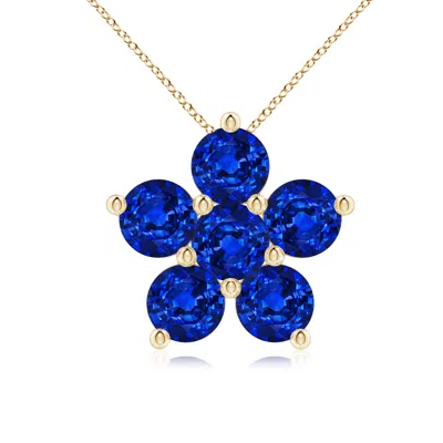 Angara Round Lab-grown Blue Sapphire Floral Cluster Pendant In Gold