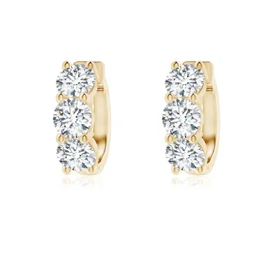 Angara Round Lab-grown Diamond Three Stone Hoop Earrings In Gold