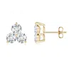 Angara Round Lab-grown Diamond Three Stone Stud Earrings In Yellow Gold/f-g
