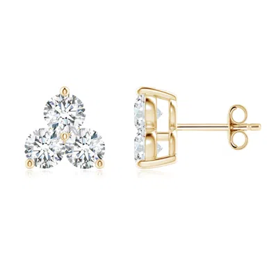 Angara Round Lab-grown Diamond Three Stone Stud Earrings In Gold