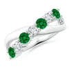Angara Round Lab-grown Emerald And Diamond Crossover Engagement Ring In White Gold/rich Green