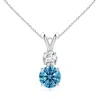 Angara Round Lab-grown Fancy Intense Blue And White Diamond Two Stone Pendant In White Gold/fancy Intense
