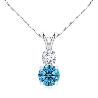 Angara Round Lab-grown Fancy Intense Blue And White Diamond Two Stone Pendant