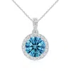 Angara Round Lab-grown Fancy Intense Blue Diamond Dangle Pendant With Halo In White Gold/fancy Intense