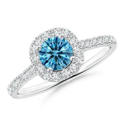 Angara Round Lab-grown Fancy Intense Blue Diamond Halo Ring With Accents In Metallic