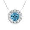 Angara Round Lab-grown Fancy Intense Blue Diamond Necklace With Halo In White Gold/fancy Intense