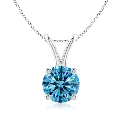 Angara Round Lab-grown Fancy Intense Blue Diamond Solitaire V-bale Pendant In Metallic