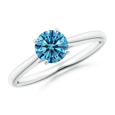 Angara Round Lab-grown Fancy Intense Blue Diamond Tapered Cathedral Solitaire Engagement Ring In Gray
