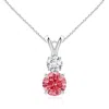 Angara Round Lab-grown Fancy Intense Pink And White Diamond Two Stone Pendant In White Gold/fancy Intense