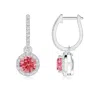 Angara Round Lab-grown Fancy Intense Pink Diamond Dangle Earrings With Halo In White Gold/fancy Intense