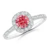 Angara Round Lab-grown Fancy Intense Pink Diamond Halo Ring With Accents In White Gold/fancy Intense