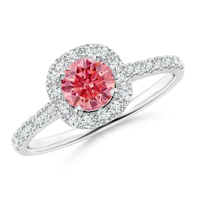 Angara Round Lab-grown Fancy Intense Pink Diamond Halo Ring With Accents In Metallic